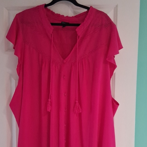 torrid Tops - Torrid Vibrant Pink Blouse with Lace Accents